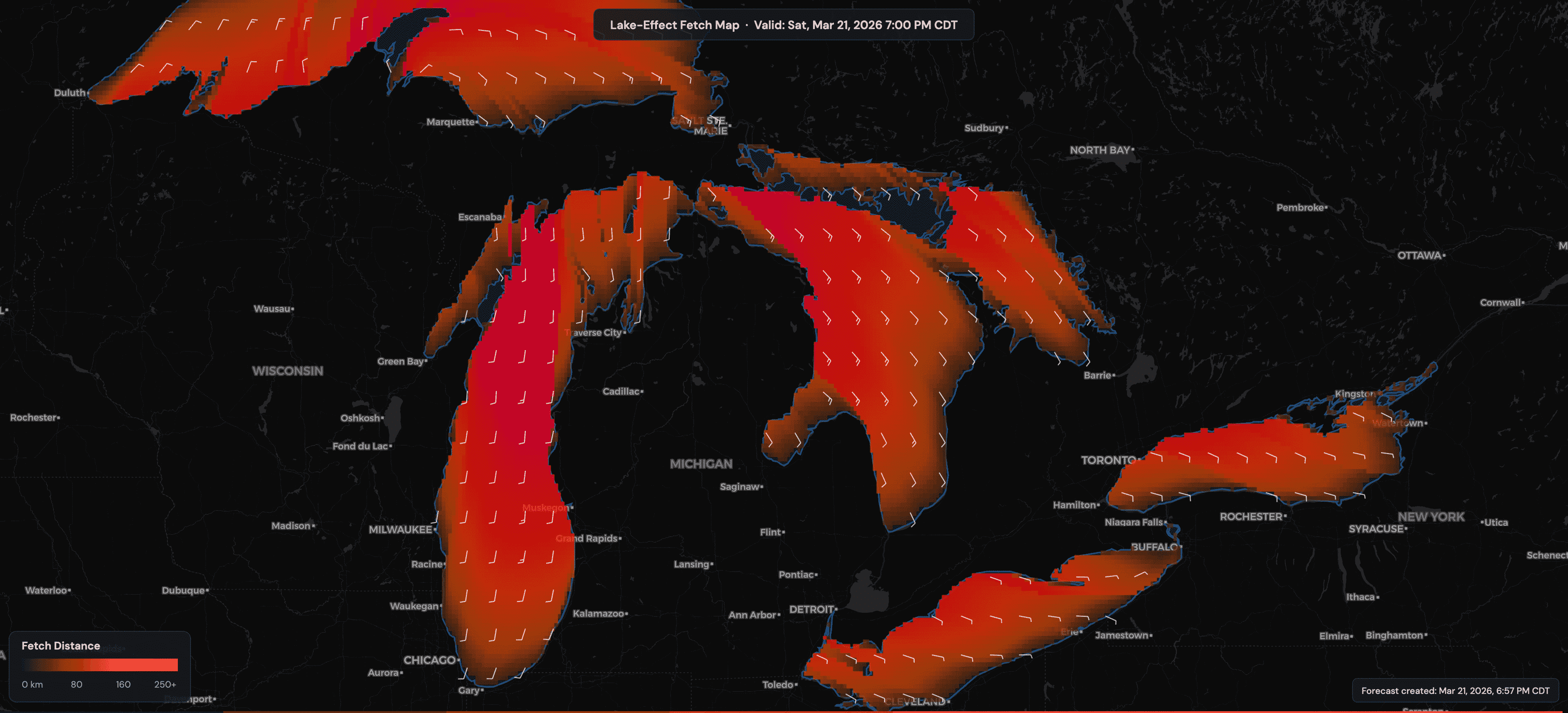 Lake-Effect Fetch Map